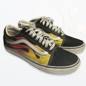 Vans Old Skool Black & Yellow Flames Fire Low Top Skate Sneakers Shoes